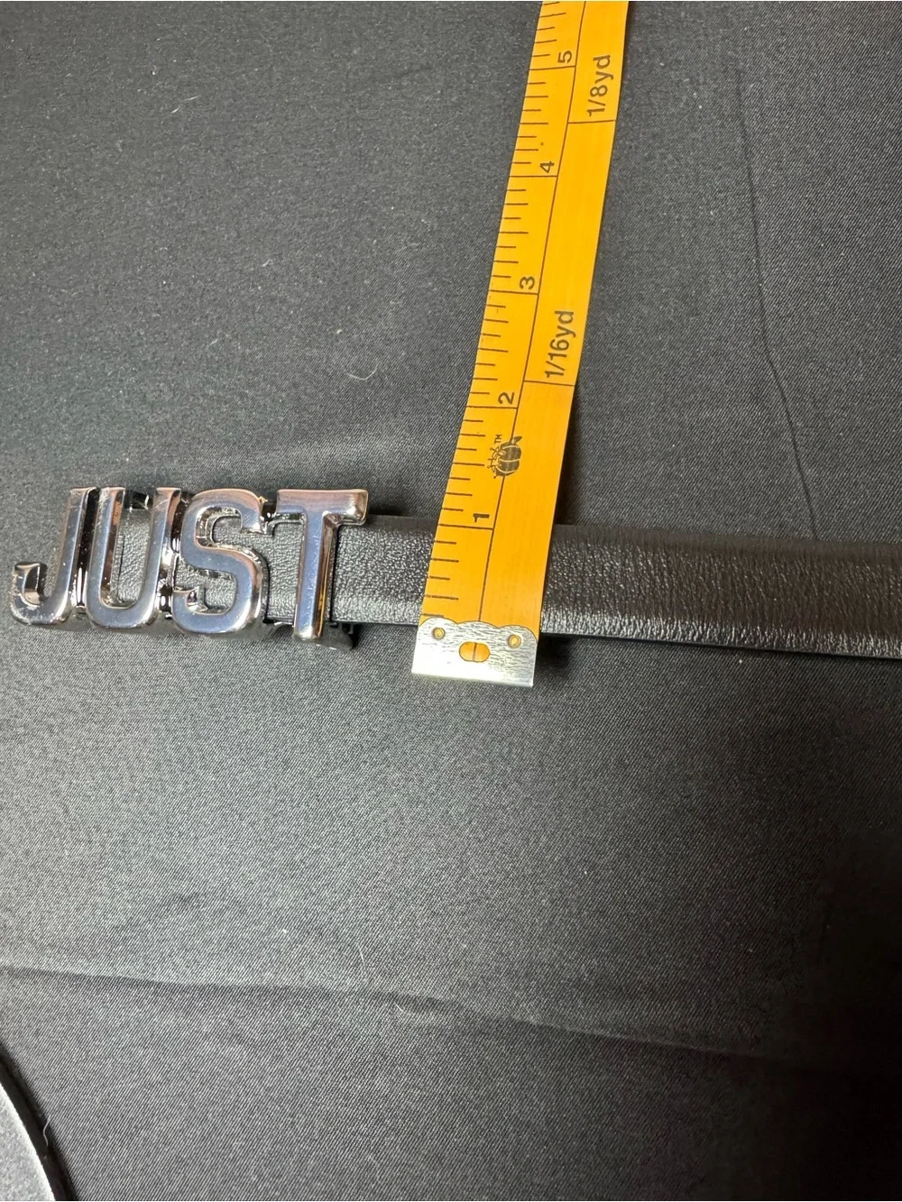 Just Cavalli “JUST” Logo Buckle Belt Black Genuine Leather Size 90 34/36 l